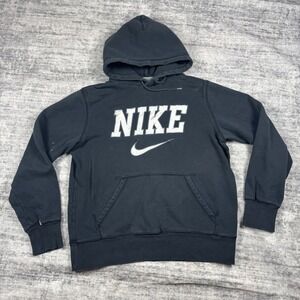 Nike Mens Hoodie Black White Applique Logo Pullover Sweatshirt Size M Reflective